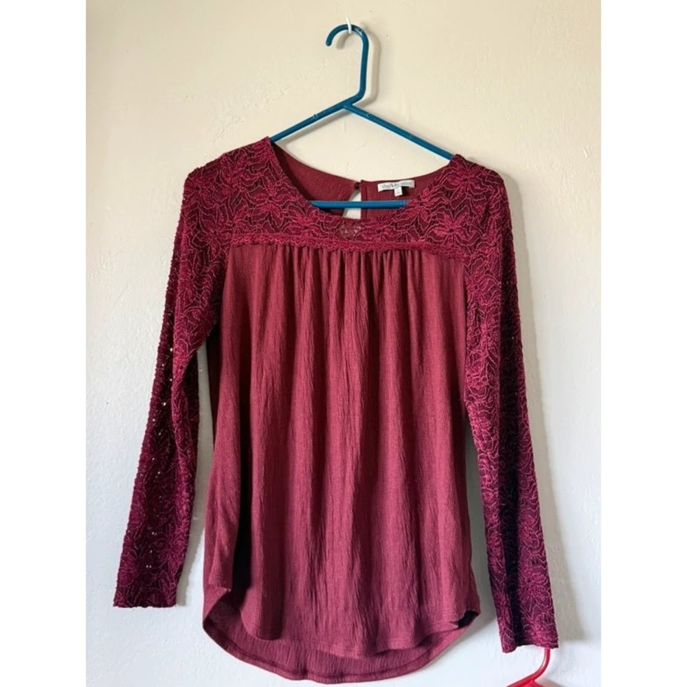 Charlotte Russe Lace-Accent Long Sleeve Blouse